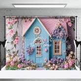 Lofaris Spring Floral Wooden Blue Pink House Photo Backdrop